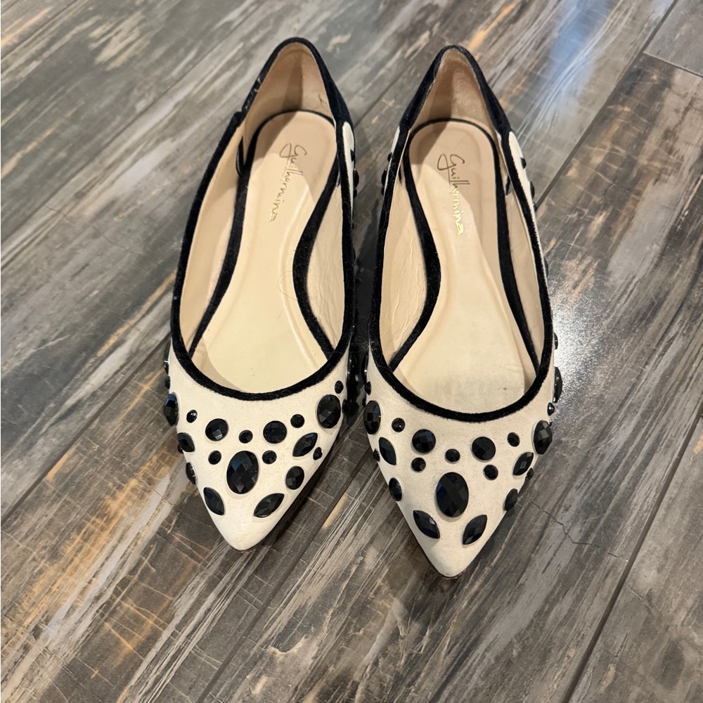 Chic Black and Cream Embellished Women's Flats